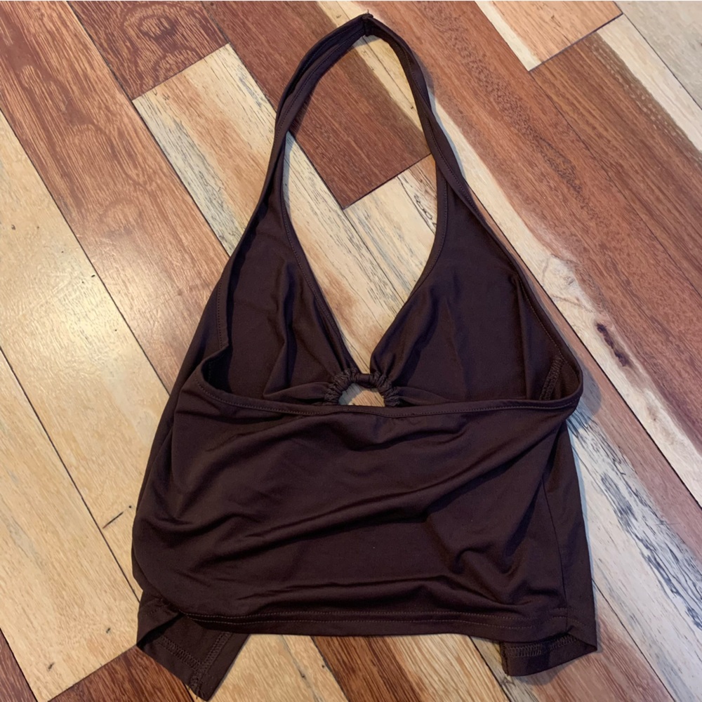 Brown Halter Crop Top - Picture 3 of 4